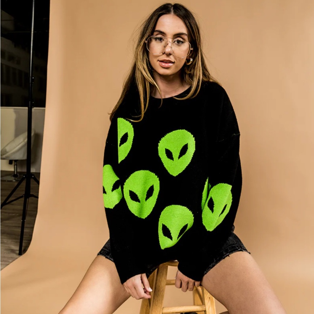 Too Cool For You Oversized Alien Knit in Black DRESSED IN LALA